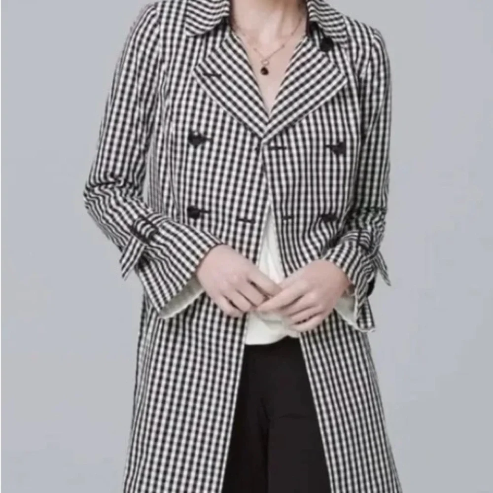 White House Black Market Black and White Gingham Trench Coat- like new . - Picture 1 of 10